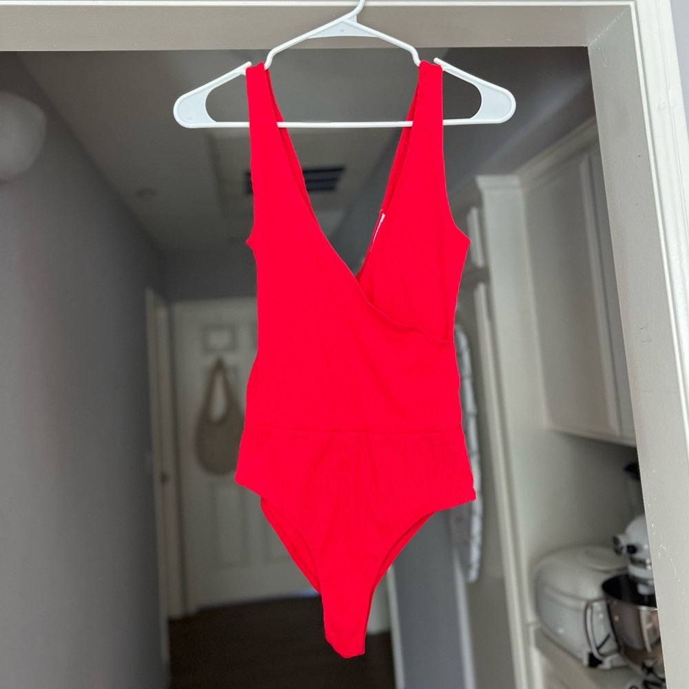 Zara Trafaluc Ribbed Wrap Plunge Bodysuit
